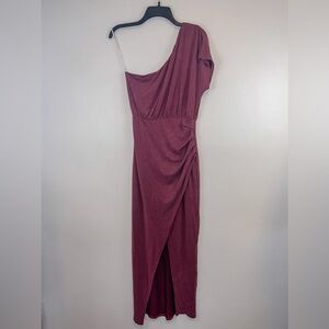 Lulu’s Dark Mauve One Shoulder Short Sleeve Maxi Dress